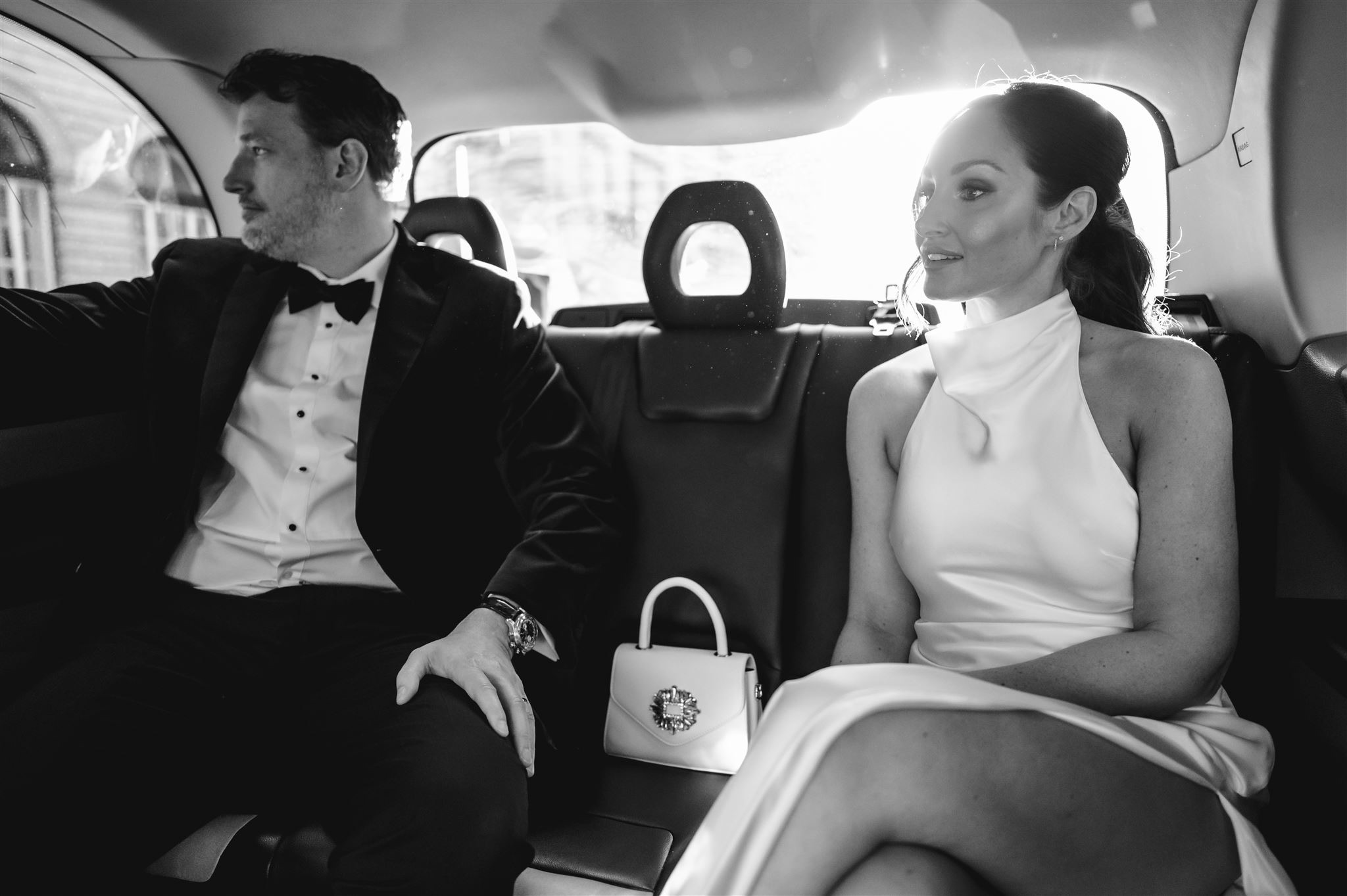 A quiet moment together in the back of a London taxi